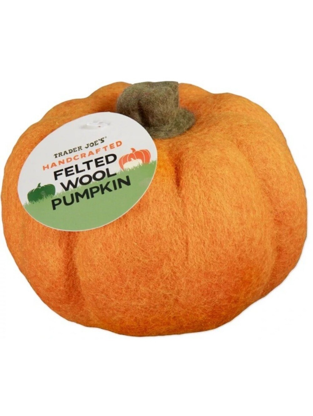 Trader Joe's Handcrafted Wool Felt Orange Pumpkin Fall Decor Natural Plasticfree